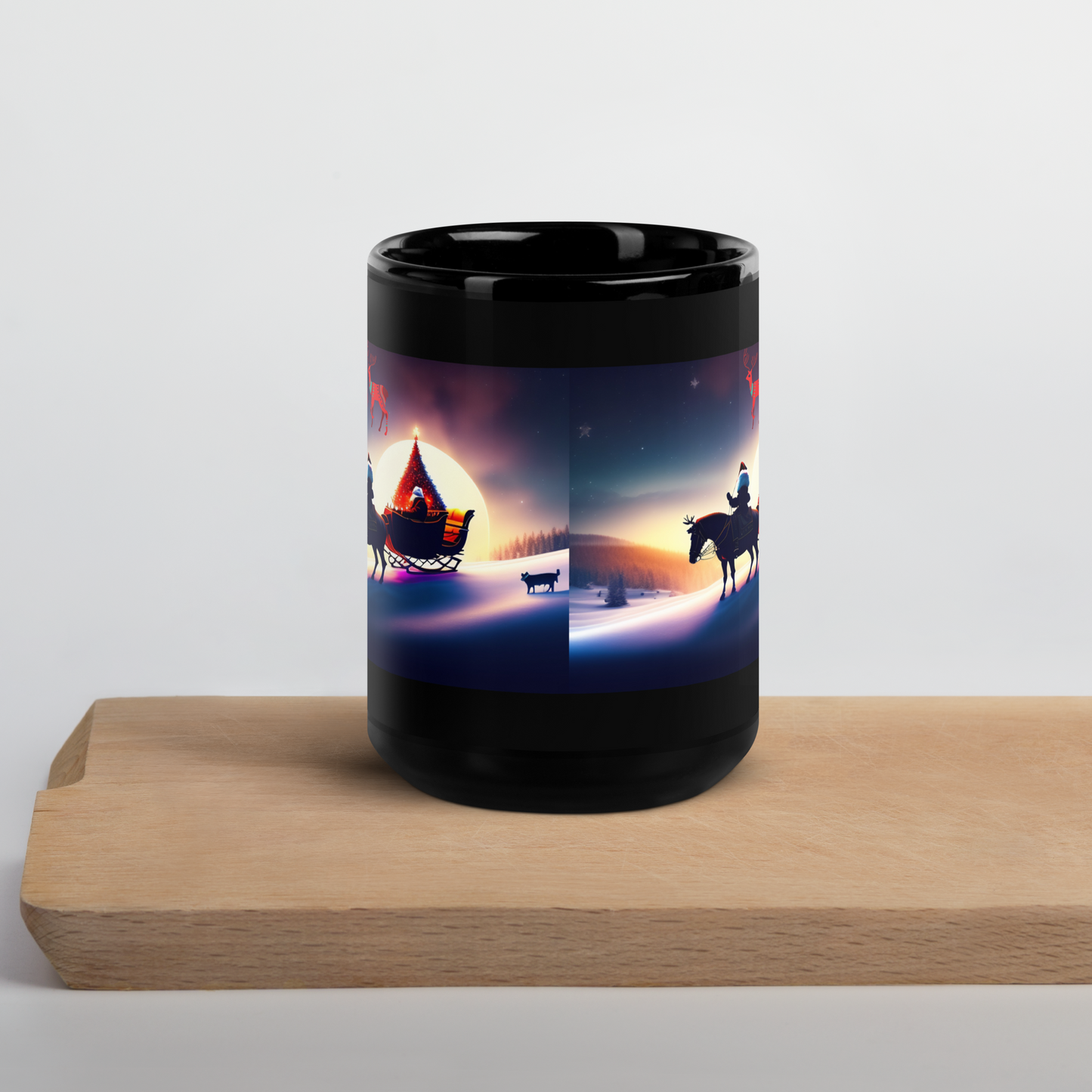 Santa's Sleigh Ride Holiday Mug (Black Glossy)