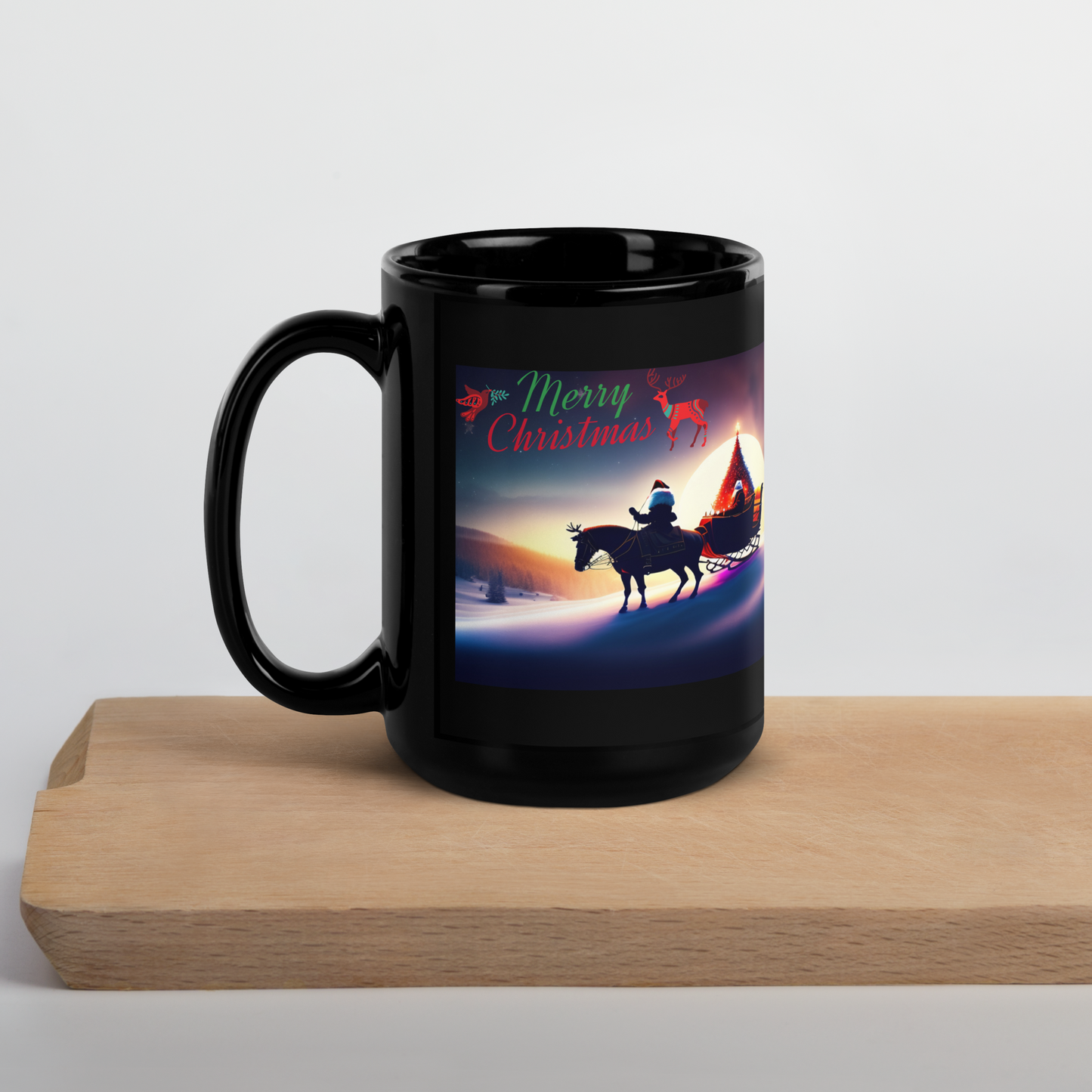 Santa's Sleigh Ride Holiday Mug (Black Glossy)