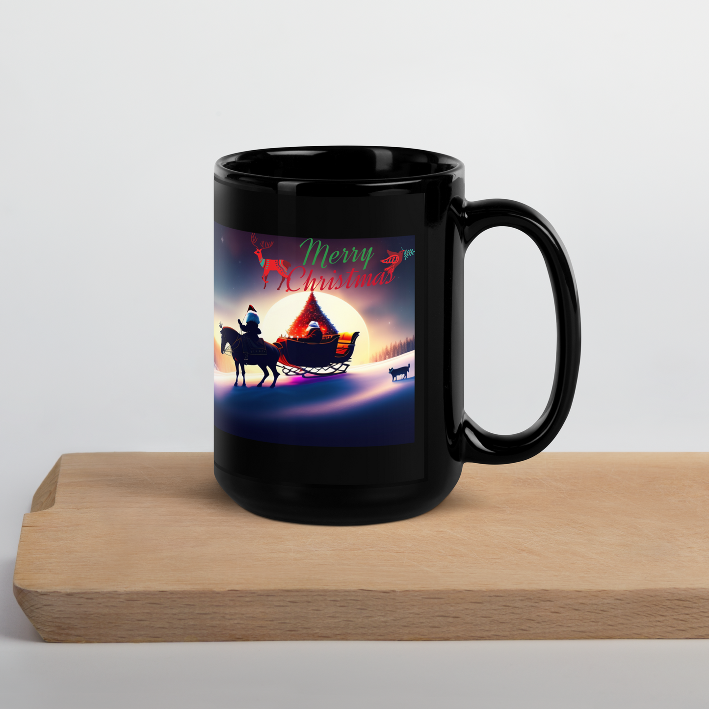 Santa's Sleigh Ride Holiday Mug (Black Glossy)