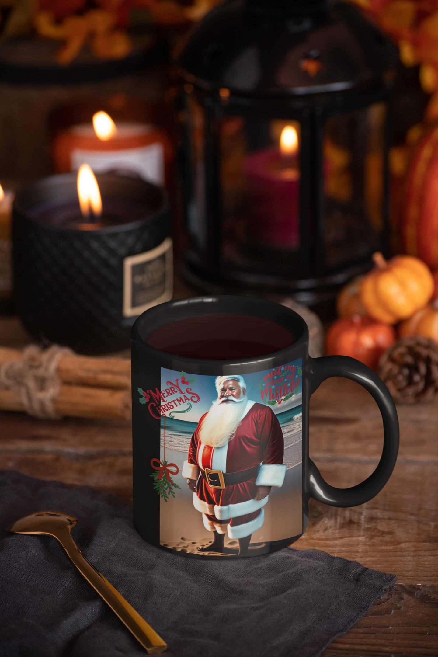 Santa's Vacation Holiday Mug (Black Glossy)