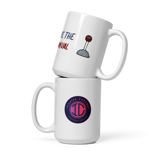 White Glossy Save The Manual Mug With IC Logo