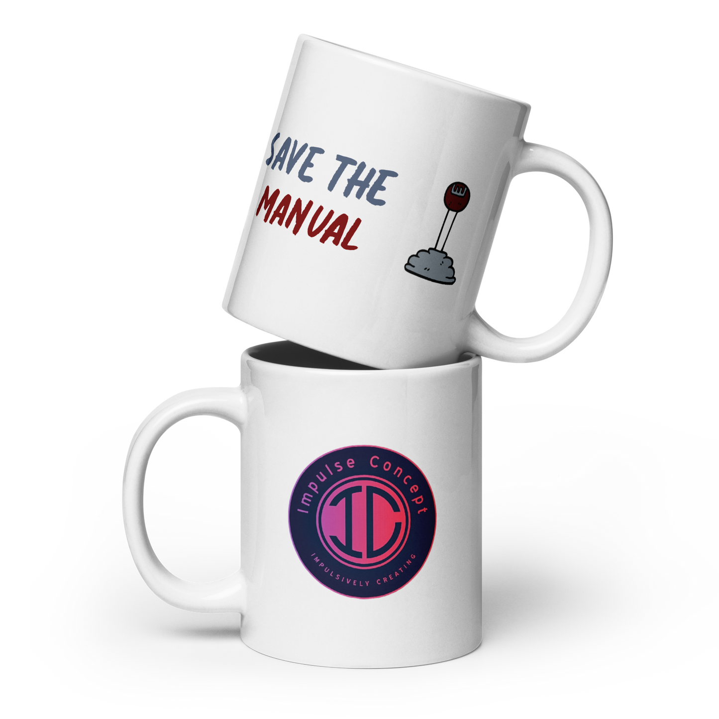 White Glossy Save The Manual Mug With IC Logo